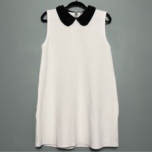NWT Zara Beaded Bib Collar Knit Mini Dress White Black Women’s Size M
